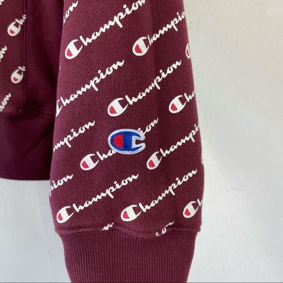 CHAMPION REVERSE WEAVE AOP CREWNECK SWEATSHIRT XS Burgundy Maroon Men’s Unisex - Picture 7 of 11